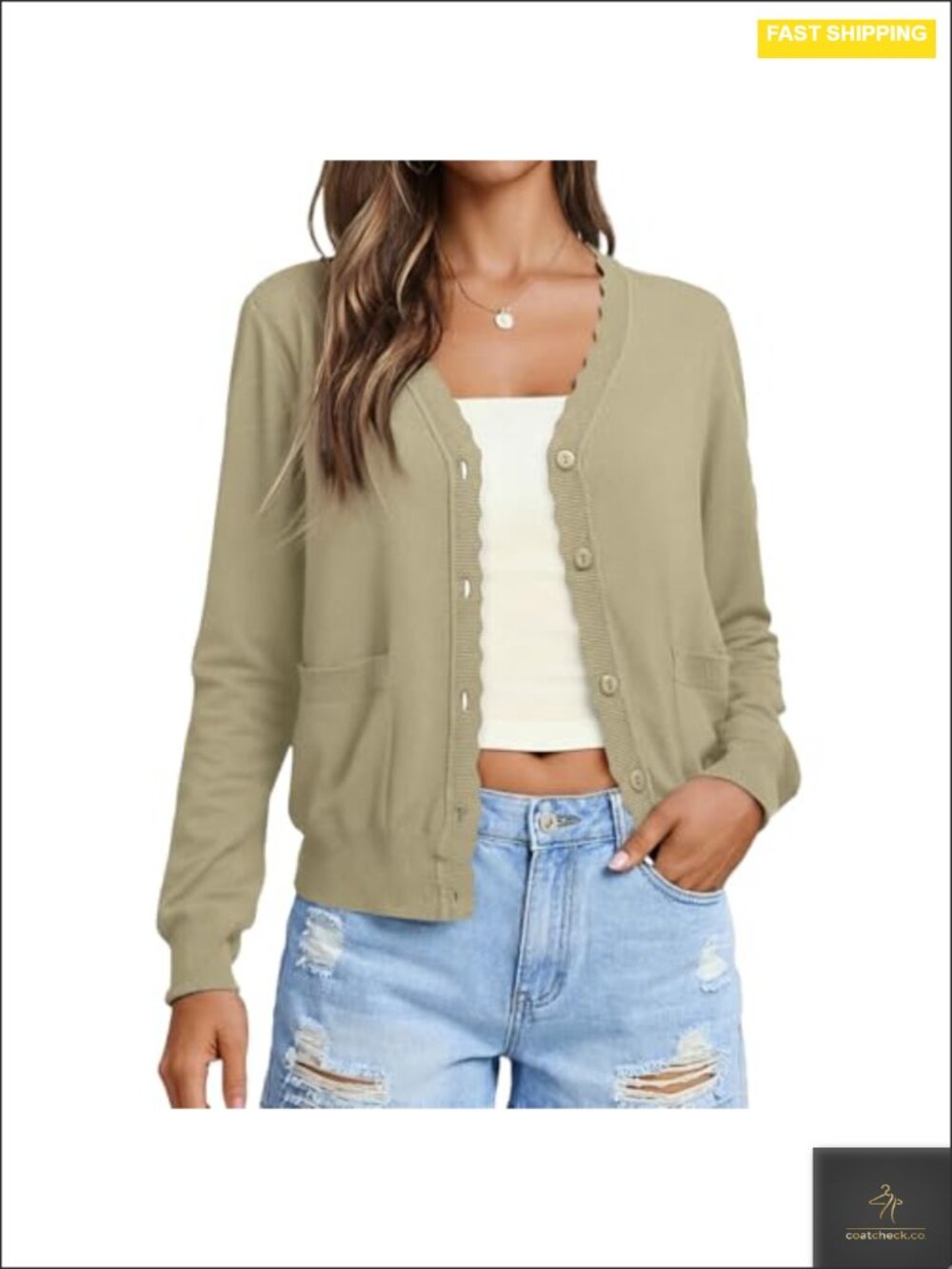Long Sleeve V Neck Button Up Lightweight Cardigan with Pockets Knit Open Front